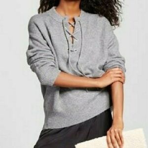 NWT Who What Wear Grey Oversized Lace Up Sweater M